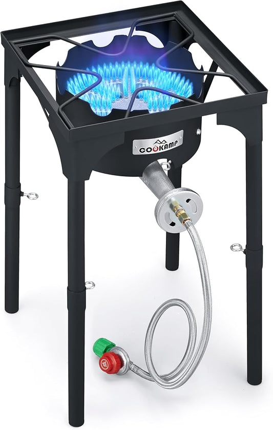 High Pressure Propane Burner Banjo Single Wok Burner 200,000BTU with Adjustable Height. 0-20 PSI Adjustable Regulator and Steel Braided Hose SA1550 (200,000BTU)