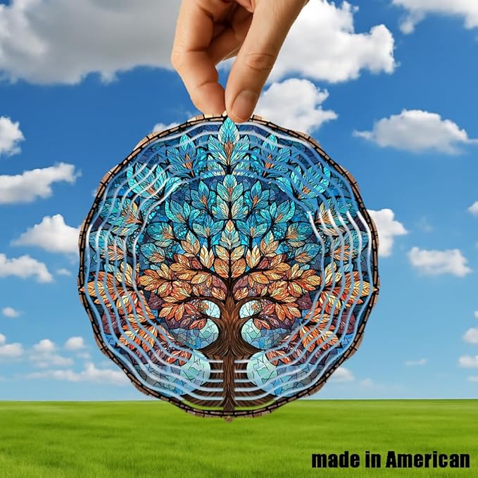 3D Wind Spinner for Garden - 10inch Stainless Steel with Double-Sided UV Printing | High-Resolution Images | Weather-Resistant Outdoor Spinning Decor for Patio, Yard & Gifts (Colorful Tree)