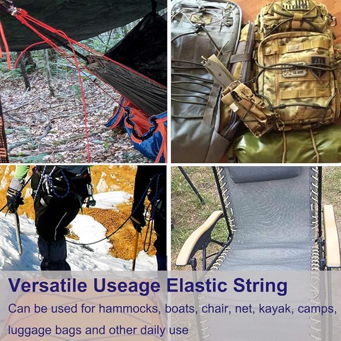 1/4" Elastic Bungee Shock Cords, 25 Feet Marine Grade Kayak Heavy Stretch String Rope & Tie Down Trailer Straps for DIY Projects Green