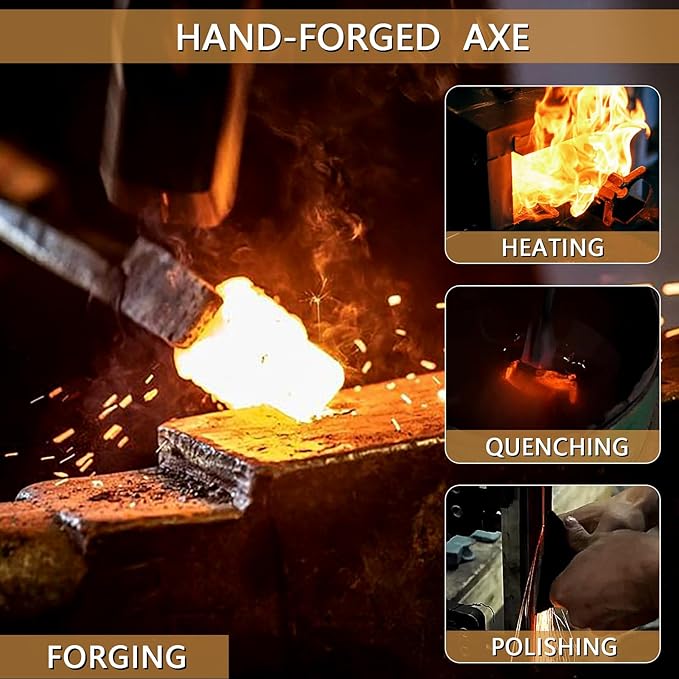 14.6" Hatchet, Camping Hatchet with Leather Sheath, Bushcraft Axe with 1065 Carbon Steel & Beech Handle, Survival Axe for Wood Splitting and Chopping - Perfect for Gardening and Outdoor