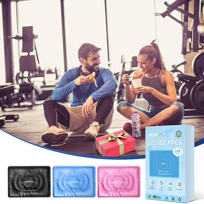 APEXUP Gel Ice Packs for Injuries Reusable, Flexible Double Sided Cold Packs for Injuries, Ice Pack for Knee, Shoulder, Back, Hip, Leg, Arm (Black, L, 1PK)
