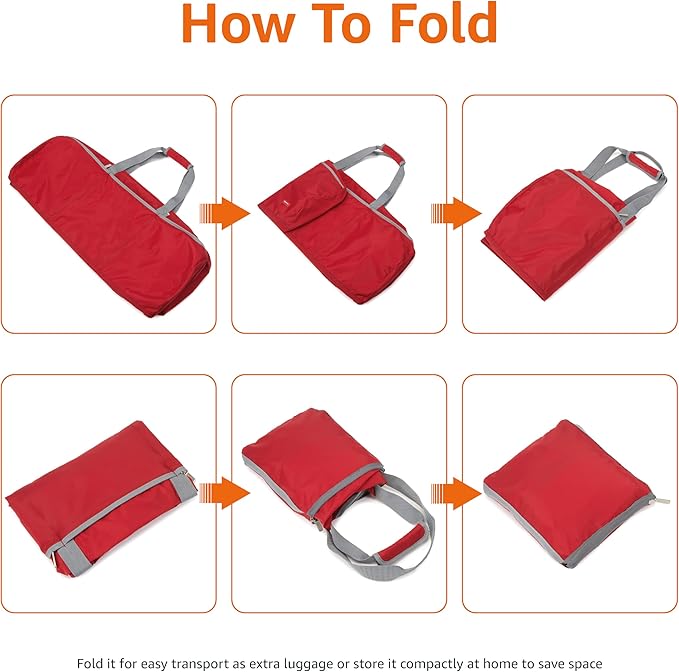 Amazon Basics 32" Extra Large Foldable Duffle Bag for Travel & Storage, with Exterior/Interior Zippered Pockets, Lightweight/Durable Nylon Material, 50-LBS Capacity, 9254 Cubic Inch (150L), Red