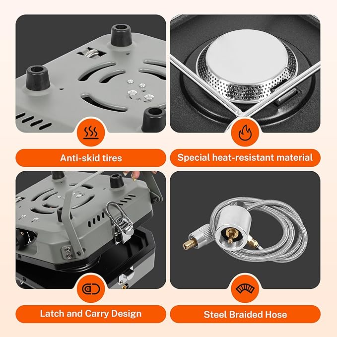 Dollate 2-Burner Propane Stove with Griddle and Carrying Bag, Portable Foldable Camping Stove with 2 Adjustable Burners 16000 BTUs,for Camping Tailgating Essentials Gear (Green)