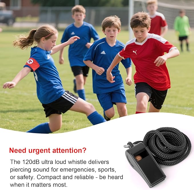 24 Pack 120dB Loud Referee Whistles with Lanyards – Heavy-Duty Black Sports Whistles for Coaches, Referees, and Team Events