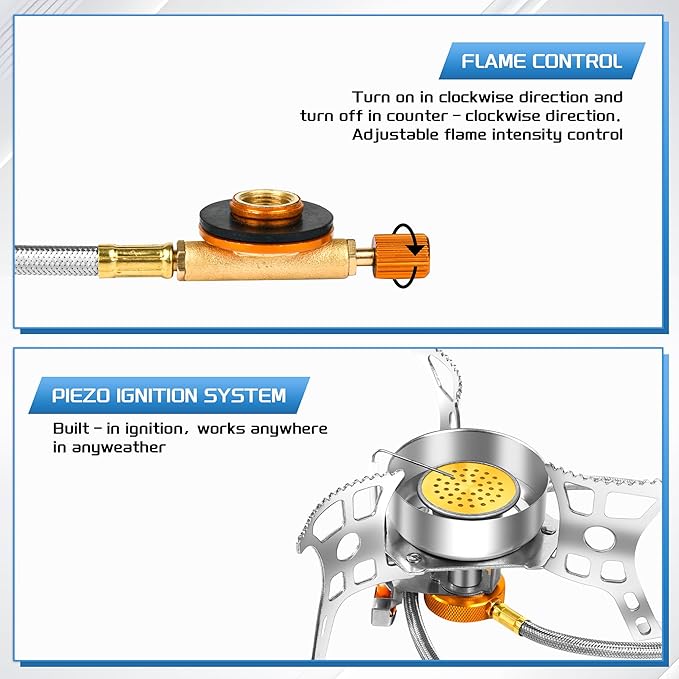 3900W Portable Windproof Camping Stove - Lightweight Propane Gas Burner with Piezo Ignition & Carrying Bag for Outdoor Cooking, Backpacking, Hiking, and Picnics