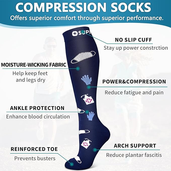 6 Pack Copper Compression Socks for Women and Men Circulation-Best Support for Medical, Running,Nursing,Athletic