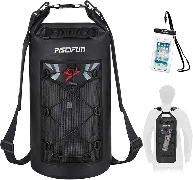 Piscifun Dry Bag, Waterproof Floating Backpack 5L/10L/20L/30L/40L with Waterproof Phone Case for Boating, Kayaking, Fishing