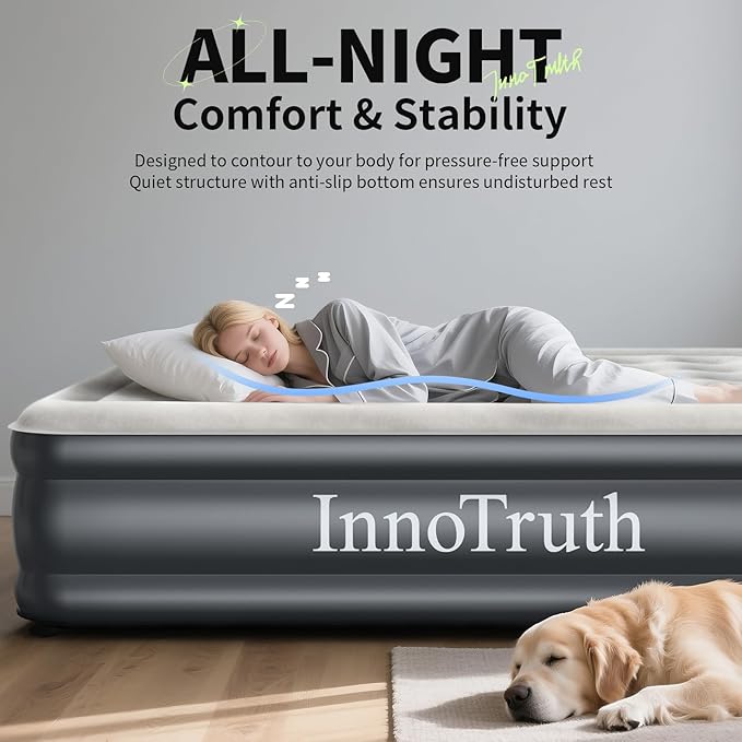 InnoTruth Air Mattress Queen with Built in Pump, Inflatable Mattress Blow up Mattress, 18" Self Inflating Colchones Inflables Foldable Air Bed for Guest & Home, Ideal for Camping, 650lbs Weight Max