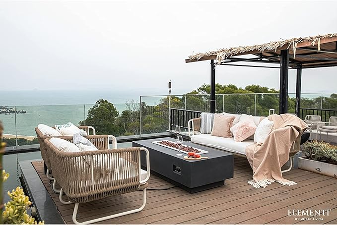 Elementi | Granville Gas Fire Pit Cast Concrete 60" Rectangular Fire Table, Outdoor Fire Pit Electronic Ignition | Canvas Cover, Lava Rock Included | Dark Gray (Natural Gas)