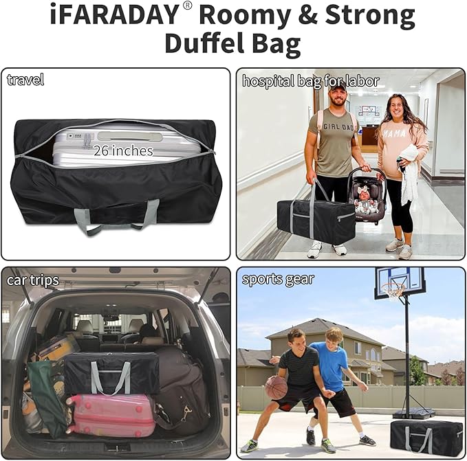 Foldable Duffle Bag for Travel - 30 inch / 75L Large Spare Travel Duffel Bag Lightweight with Trolley Sleeve - Black