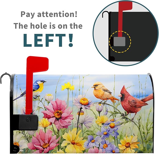 Hummingbird Bird Mailbox Covers Magnetic Standard Size 21’’x18’’ Spring Blooming Flowers and Birds Decorative Waterproof Mailboxes Wraps Letter Post Box Cover for Home Outdoor Garden Yard