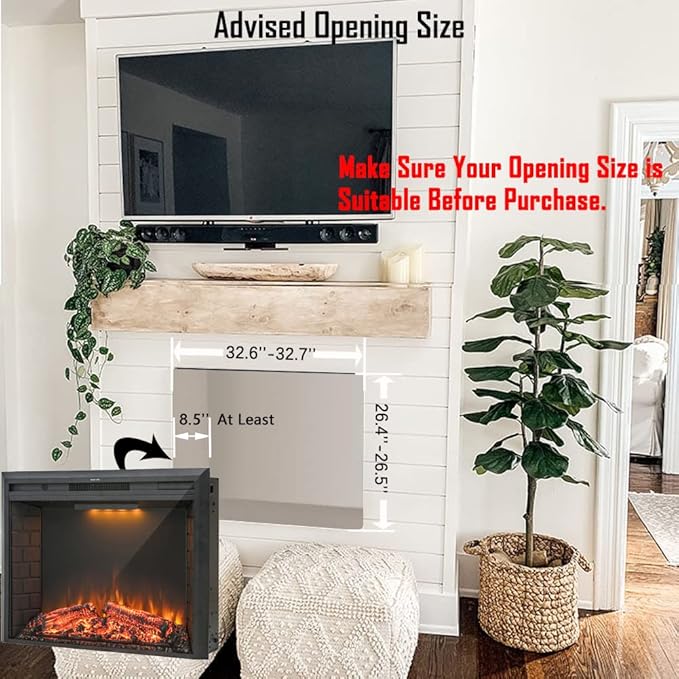 36'' Electric Fireplace Insert, Retro Recessed Fireplace Heater with Fire Cracking Sound, Remote Control & Timer, 750/1500W, Black