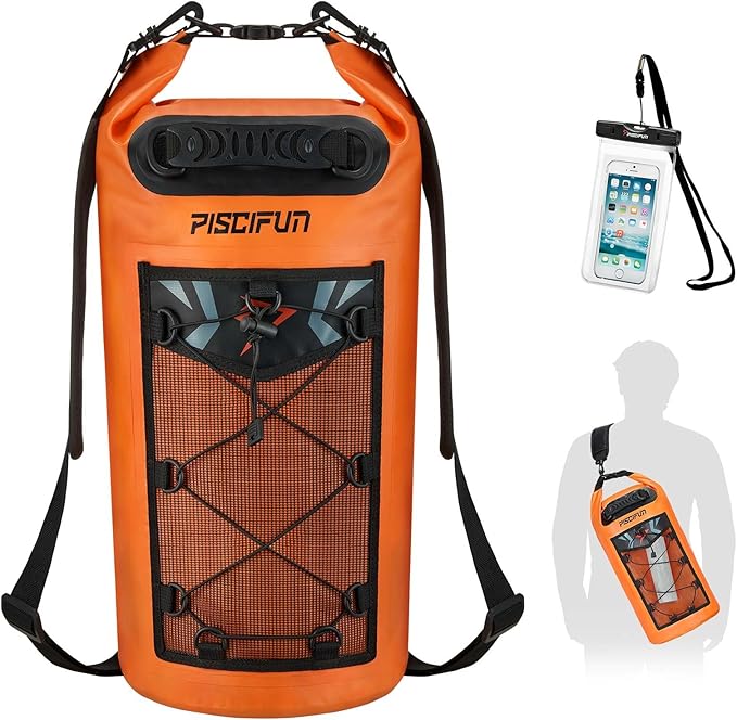 Piscifun Dry Bag, Waterproof Floating Backpack 5L/10L/20L/30L/40L with Waterproof Phone Case for Boating, Kayaking, Fishing