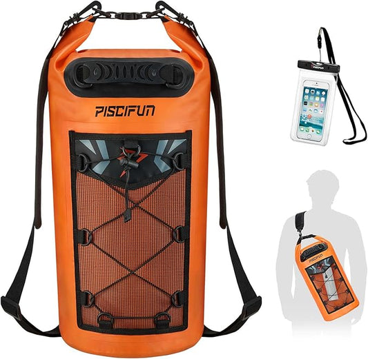 Piscifun Dry Bag, Waterproof Floating Backpack 5L/10L/20L/30L/40L with Waterproof Phone Case for Boating, Kayaking, Fishing