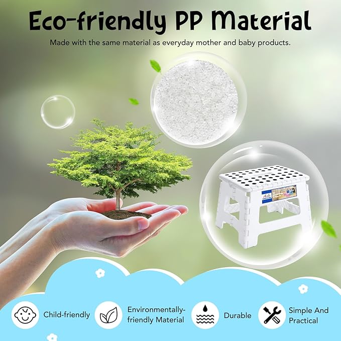 ACKO Folding Step Stool 9 Inch 300 lb Capacity, Plastic Foldable Step Stools for Kids and Adults, Folding Stools Suitable for Kitchen, Stepping Stool with Handle White 1PC