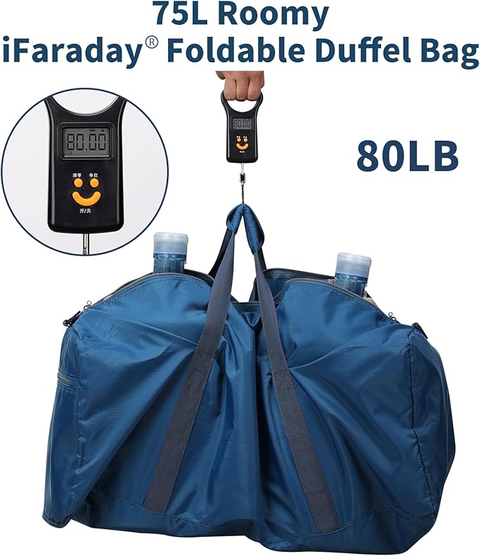 Foldable Duffle Bag 30 inch 75L Large Lightweight Luggage Bag for Travel Camping Storage-Blue