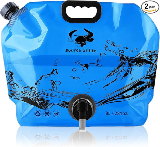 Camping Water Jug 2.1 Gallon CollapsibleWater Container Portable Water Bag for TravelOutdoor Hiking BPA Free Lightweight (Blue (2.1 Gal), 2)