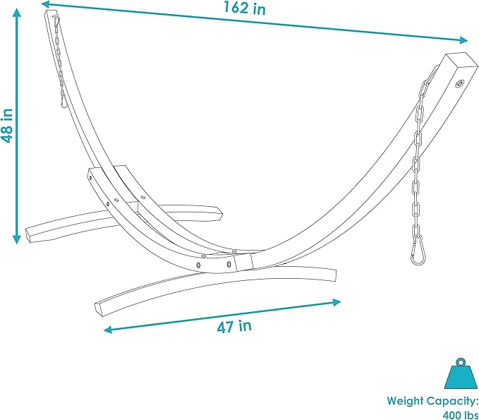 Sunnydaze Curved Wood Hammock Stand Only - 2-Person Wooden Hammock Stand for Outside with 400-Pound Capacity- 13-Foot