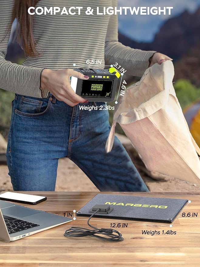 MARBERO 88.8Wh Solar Generator with 21W Solar Panel Included Portable Power Station 80W 110V 120W Max for Camping Outdoor Hiking Fishing Emergency