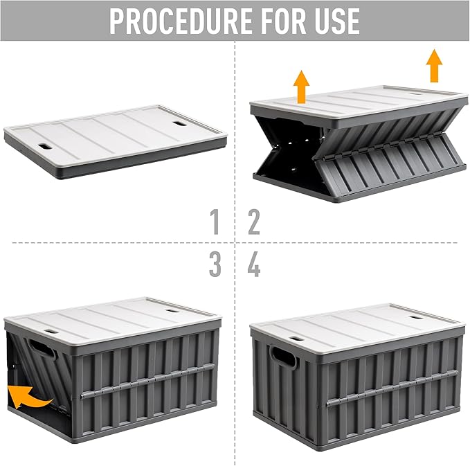 Citylife 64L Collapsible Storage Bins with Lids Plastic Storage Containers for Organizing Stackable Storage Box Large Heavy Duty Utility Crates, 4 Packs