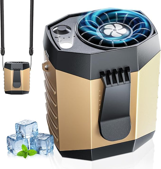 2025 Smart Portable Rechargeable Fan with LED Light & 25H Runtime, 4-Speed 9200RPM Turbo Cooling Personal Waist Fan, Wearable Neck & Belt Clip for Camping, Outdoor, Hiking - Khaki