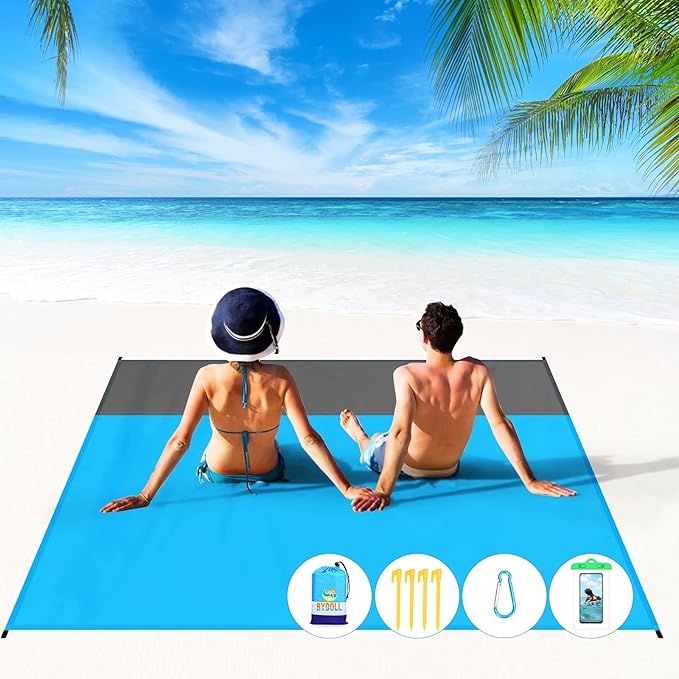 BYDOLL Beach Blanket Waterproof Sandproof 78''×81'' Suits1-4 Adults Compact Lightweight Oversized Sand-Free Blanket Large Picnic Mat for Beach Travel Camping Hiking