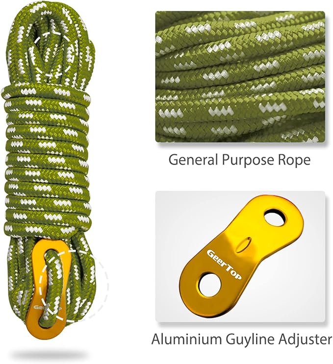 GEERTOP 6 Pack 5 mm Guy Lines Ultralight Tent Cords with Aluminum Adjuster Tensioner Outdoor Camping Guylines Ropes for Tent Tarp, Canopy Shelter, Climbing, Hiking Backpacking Survival Gear