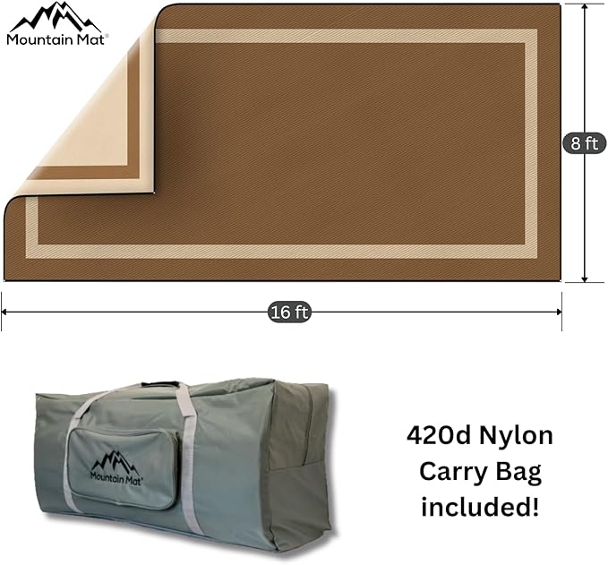 8x16 Brown Outdoor RV Mat with Carry Bag – Extra Thick 5mm Recycled Poly Rug – Waterproof, Reversible, Heavy-Duty – Premium Mat for Campsites, Patios, Decks (8' x 16', Brown Solid)