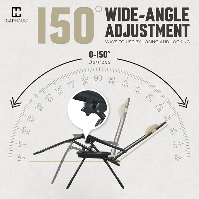 CAPHAUS Beige Zero Gravity Reclining Lounge Outdoor Chair, Zero Gravity Recliner, Anti-Gravity Chair for Indoor & Outdoor, Folding Reclining Chair w/Side Tray, Beige