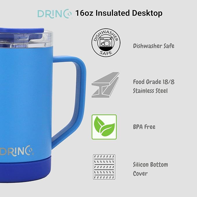 Drinco 16 oz Coffee Mug, Vacuum Insulated Camping Mug with Lid, Double Wall Stainless Steel Travel Mug Insulated Tumblers Coffee Mugs Coffee Cups Tea Cup (16oz Royal Blue)