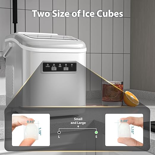 Ice Maker Machine Countertop Portable Compact Small Bullet Ice Maker with Self Cleaning,9 Cubes in 6 Mins,26lbs in 24Hrs, for Camping Dorm Home Outdoor (White)