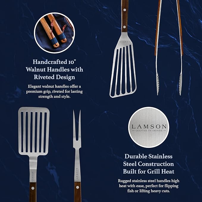 Lamson Premier 20" Walnut 4-Piece Deluxe BBQ Set