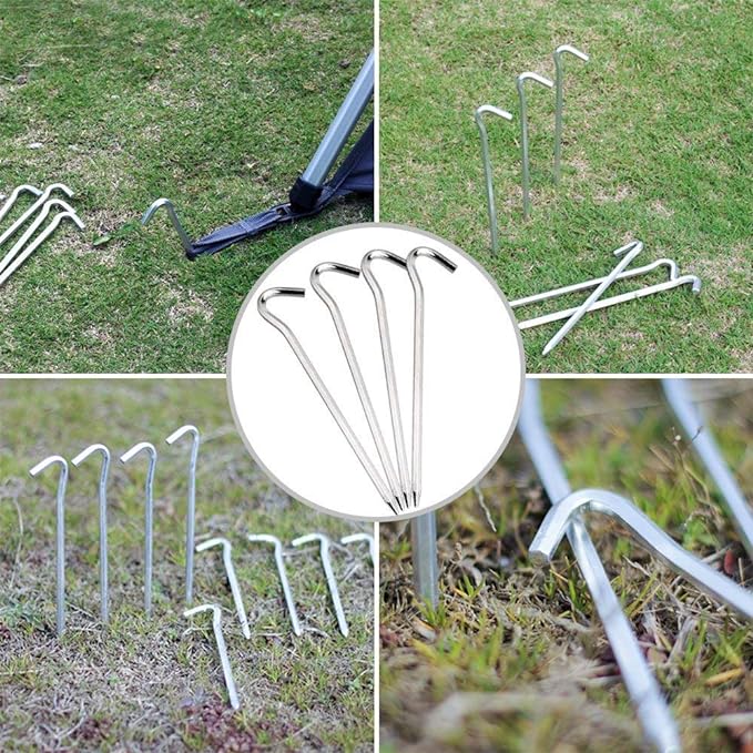 Tent Pegs - Aluminium Tent Stakes Pegs with Hook - 7’’ Hexagon Rod Stakes Nail Spike Garden Stakes Camping Pegs for Pitching Camping Tent, Canopies