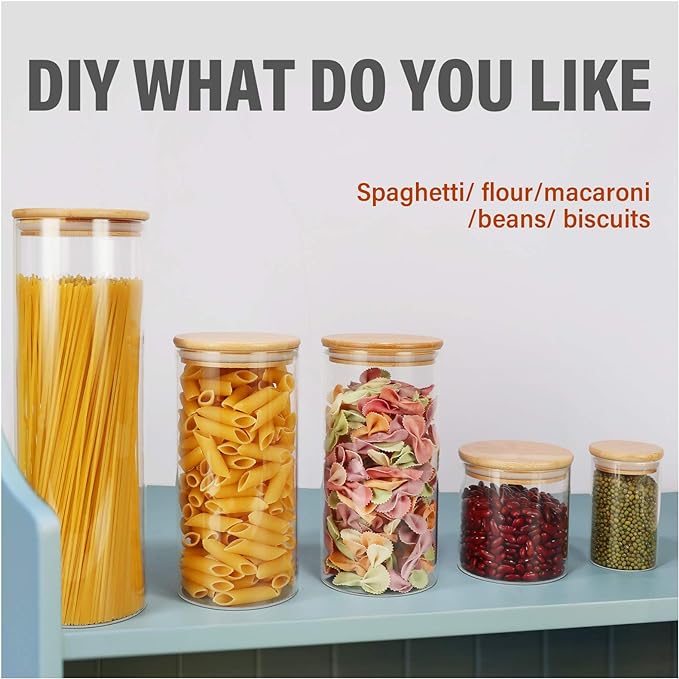 DHSBTLS 6 oz Glass Jars with Bamboo Lids, Borosilicate Glass Airtight Canisters sets, Food Storage Container, Pantry Organization and Storage Jars, Kitchen Spice Jars of 15