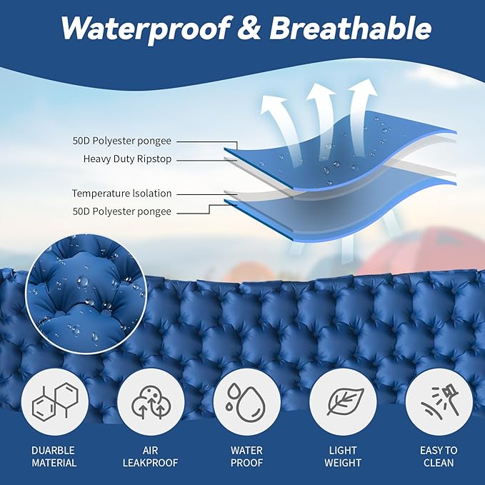 HiiPeak Sleeping Pad - Ultralight Inflatable Sleeping Mat with Built-in Foot Pump, Durable Compact Waterproof Camping Air Mattress for Camping, Backpacking, Hiking, Tent Trap Traveling