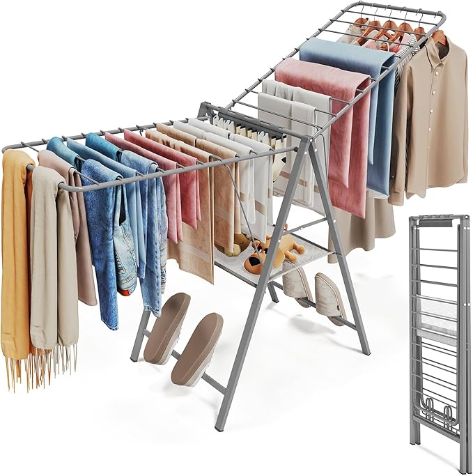 APEXCHASER Ultra Thin Drying Rack for Clothing, Foldable Clothes Drying Rack with Enhanced Capacity, Convenient and Space-Saving Laundry Rack with Adjustable Wings