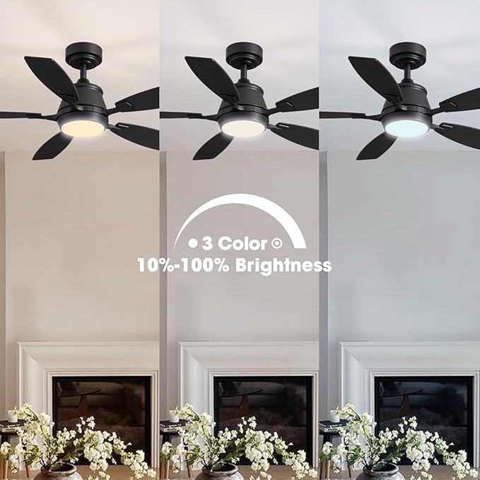 42" Ceiling Fan with Light, Modern Low Profile Ceiling Fan with Light, DC Reversible Motor, Smart APP & Remote Control, Whisper Quiet, Dimmable LED for Bedroom/Living Room