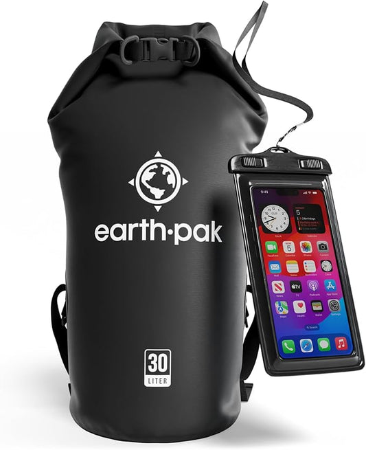 Earth Pak Waterproof Dry Bag - Roll Top Waterproof Backpack Sack Keeps Gear Dry for Kayak with Waterproof Phone Case