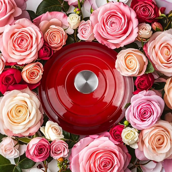 6 Quart Dutch Oven Enameled Cast Iron with Lid - Big Dual Handles - Oven Safe up to 500°F - Classic Round Pot for Versatile Cooking (Red, 6 QT)