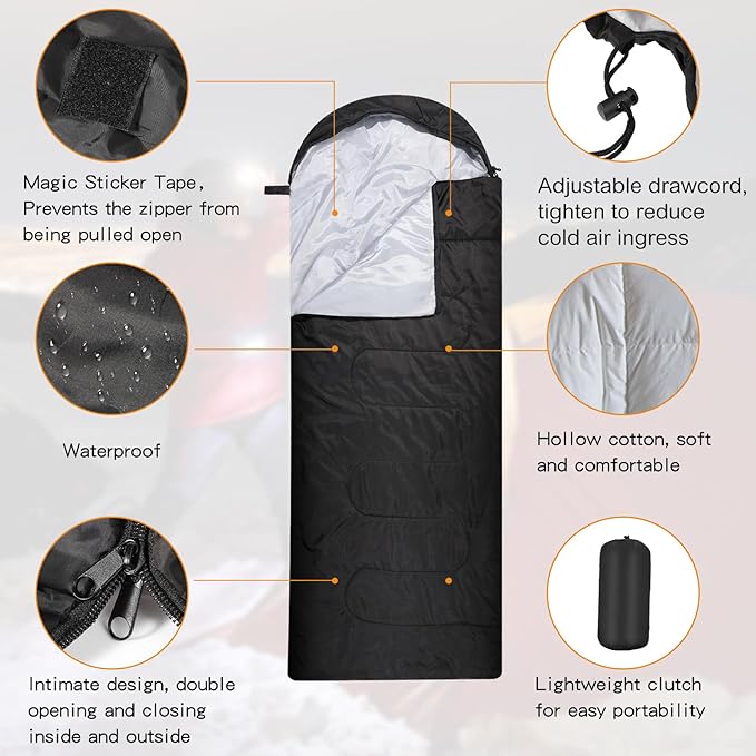 10 Pcs 0 Degree Camping Sleeping Bags Bulk for Adults Cold Weather Sleeping Bags 4 Season Warm Waterproof Lightweight with Compression Sack for Backpacking Hiking Travel Homeless