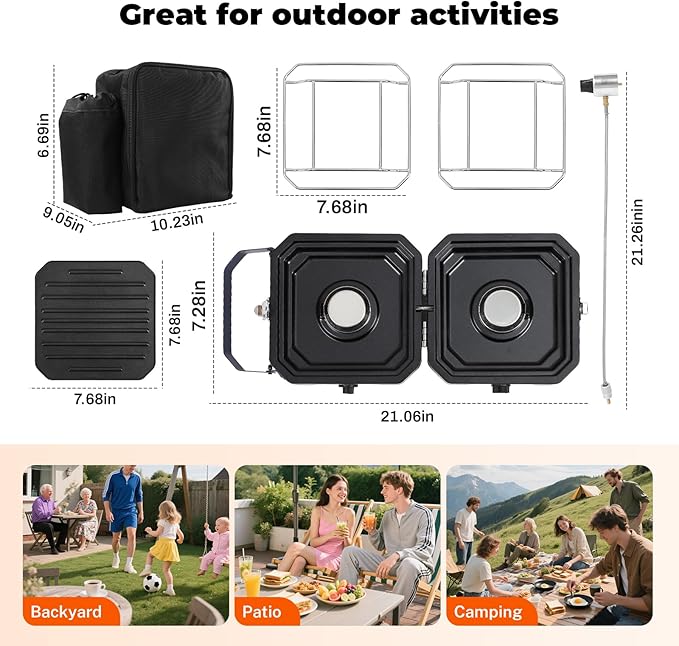 Dollate 2-Burner Propane Stove with Griddle and Carrying Bag, Portable Foldable Camping Stove with 2 Adjustable Burners 16000 BTUs,for Camping Tailgating Essentials Gear (Blue)