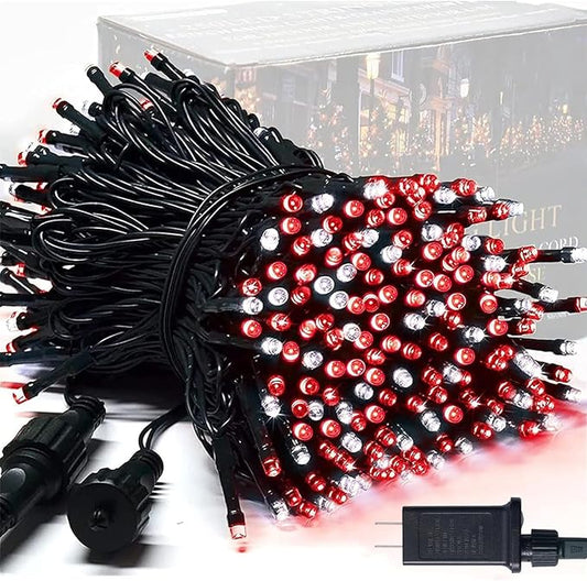 JMEXSUSS 250LED Red & White Christmas String Lights, 91.5ft Extendable Green Wire Christmas Lights Outdoor Waterproof, 8 Modes String Lights Indoor for Tree Wedding Party Garden Patio Decoration