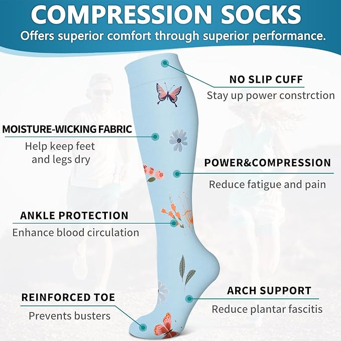6 Pack Copper Compression Socks for Women and Men Circulation-Best Support for Medical, Running,Nursing,Athletic