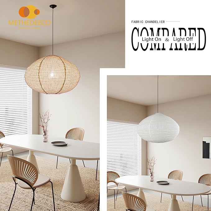 2PCS 20" Handmade Linen Pendant Light Shades ??Foldable Fabric Lampshades, Minimalist Beige & White Hanging Lanterns for Bedroom, Living Room, Kitchen Island, Window Display & Gift
