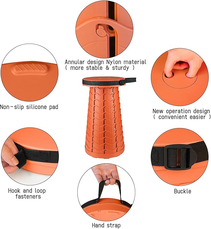 FoldingStool Colorful Stool Body Portable Collapsible Stool Seat Max Load Capacity 397lbs, Telescopic Folding Stools Retractable Stools for Adult Camping Hiking Travel Outdoor BBQ