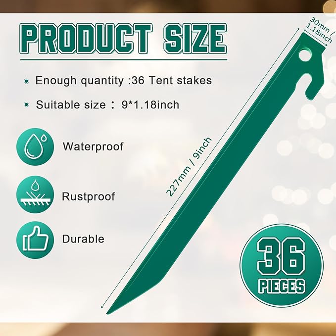 Deekin Plastic Tent Stakes 9 Inch Heavy Duty Tent Pegs Spike Hook Stakes for Summer Beach Garden Decorations Camping Outdoor Lawn Tarp
