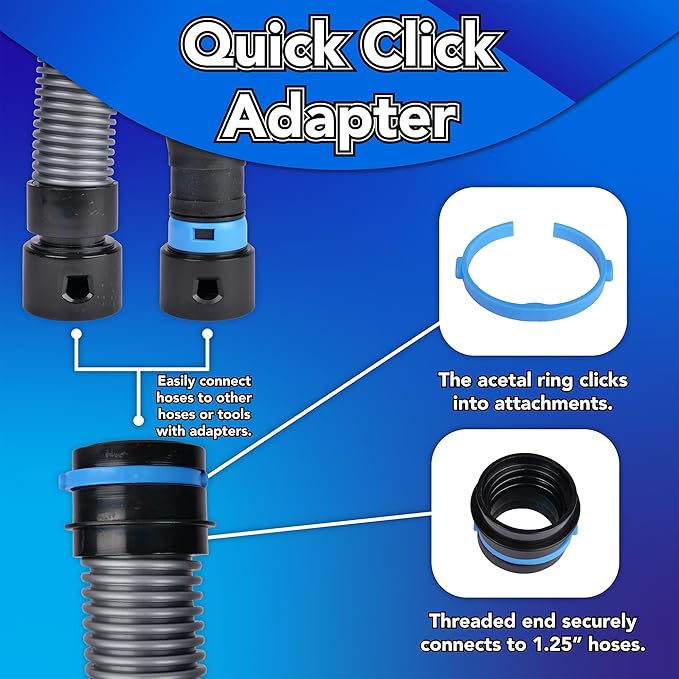 Cen-Tec Systems 94731 Quick Click 30 Ft. Hose for Home and Shop Vacuums with Expanded Multi-Brand Power Tool Adapter Set for Dust Collection