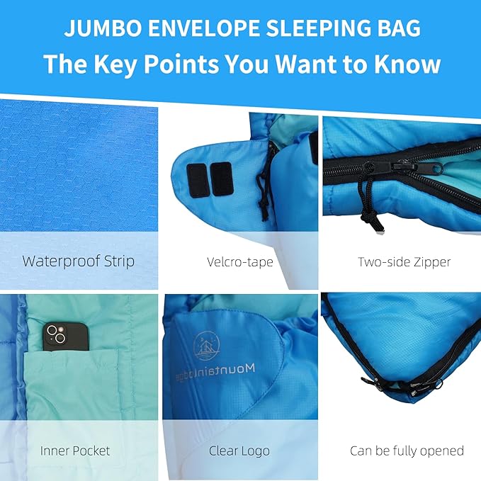 Jumbo Sleeping Bag for Adult&Kids,Cold&Warm Weather with Compression Sack and Water Resistant for Family Camping,Travel and Car Camping