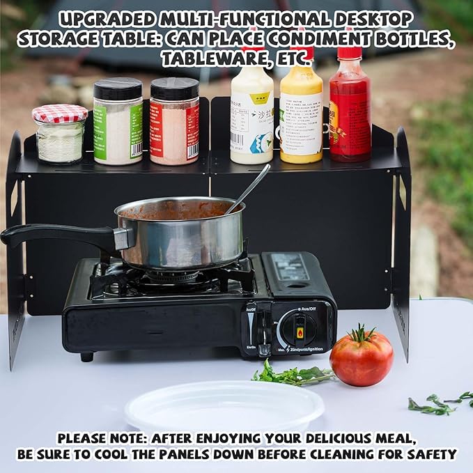 Steel Camp Stove Windscreen, Outdoor Folding Gas Stove Windshield Portable 4 Plates Wind Blocker with a Storage Bag for Camping, Hiking, Picnic, Backpacking, Cooking