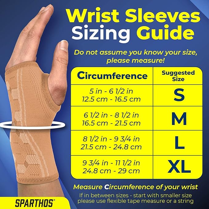 Sparthos Wrist Support Sleeves (Pair) – Medical Compression for Carpal Tunnel and Wrist Pain Relief – Wrist Brace for Men and Women – Made from Innovative Breathable Elastic Blend